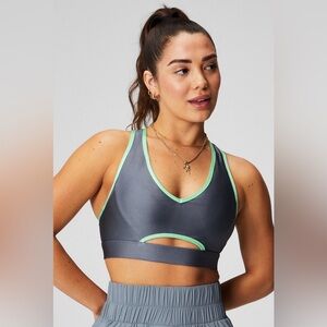 Fabletics XS High-Shine Low Impact Racerback Bra - Slate/Mint